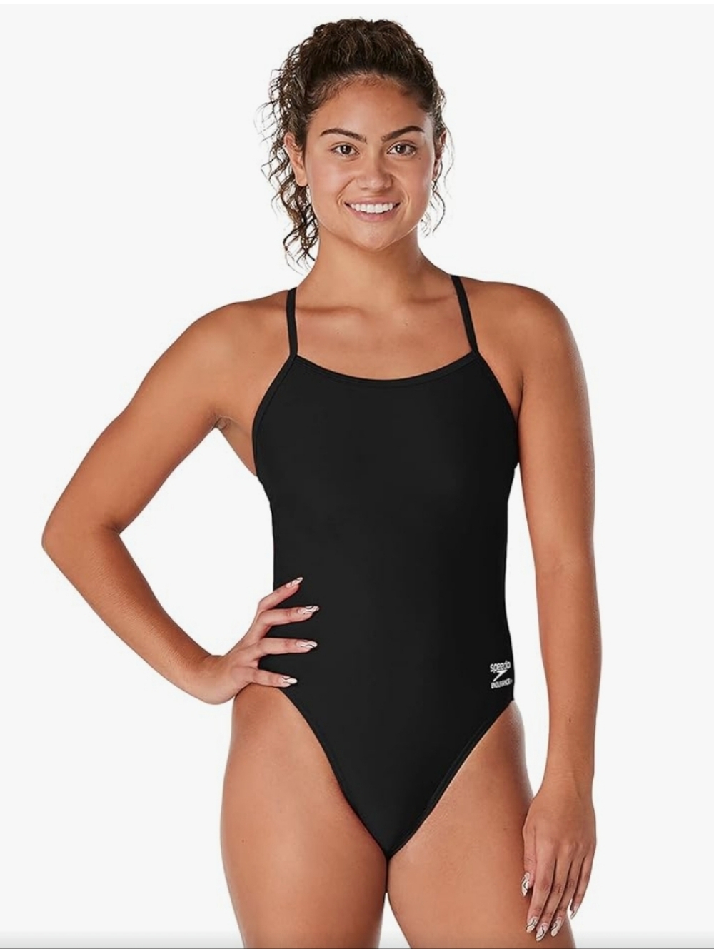 Speedo Endurance Black Slim-Strap Women’s One-Piece Swimsuit Nwt